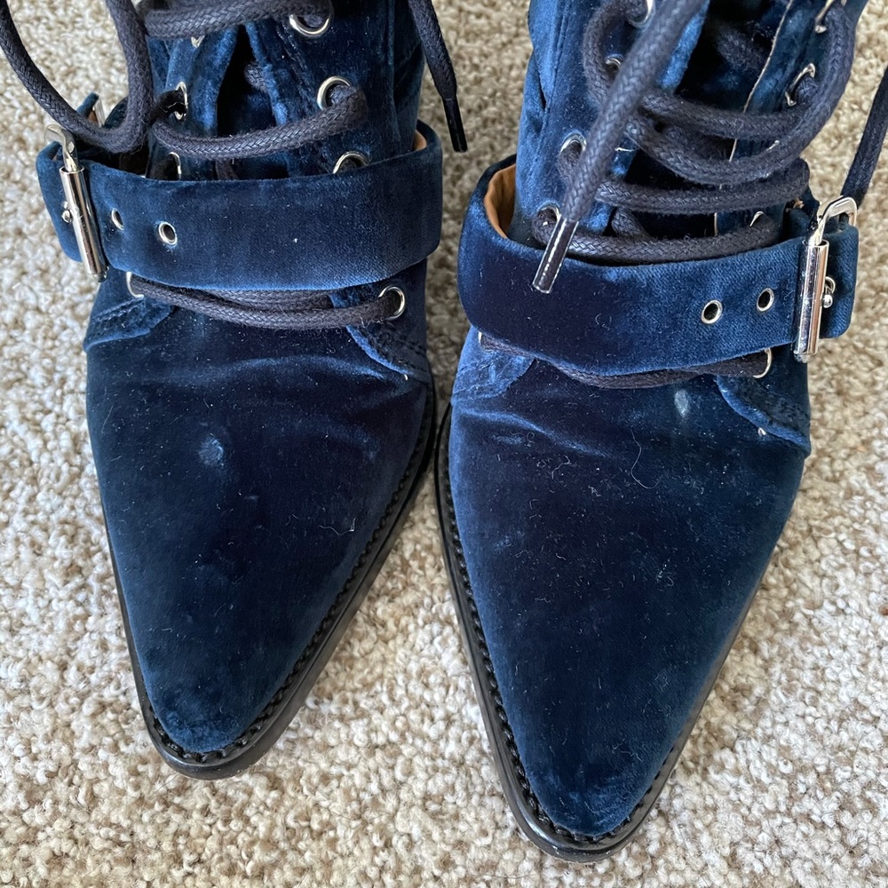 ❌SOLD Chloe Rylee Blue Velvet Buckle Strap Boots 8.5 - Picture 5 of 12
